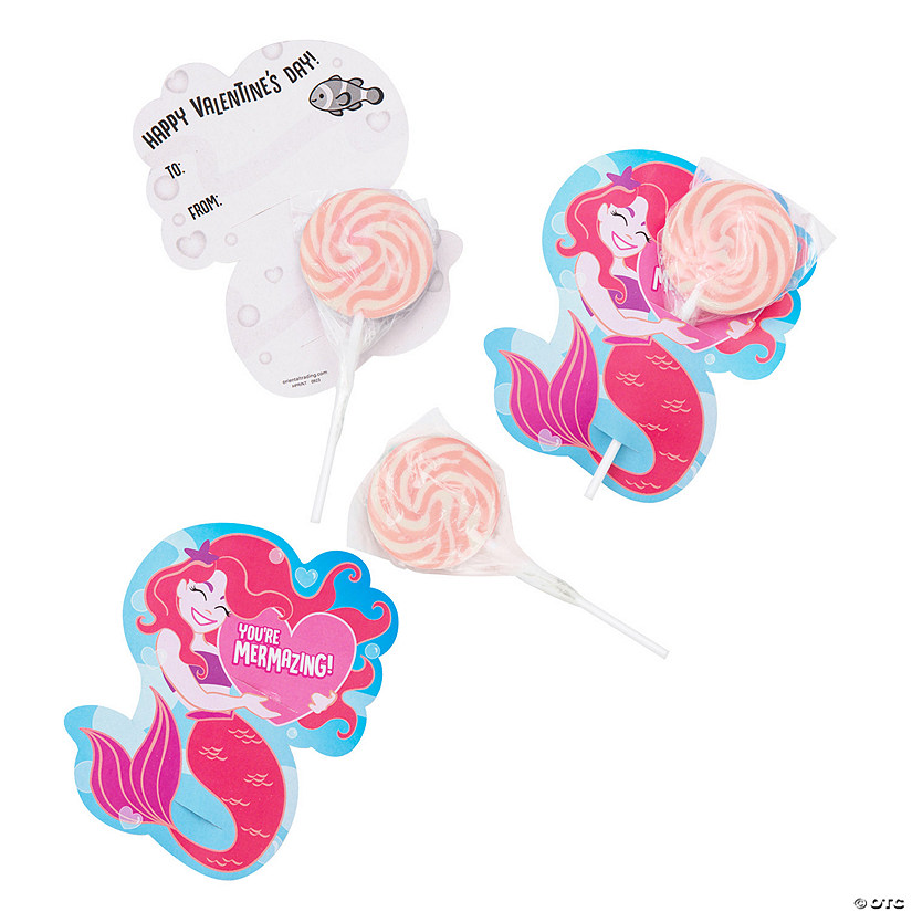 Pastel Seashell Lollipop Valentine Exchanges with Mermaid Card for 24 Image