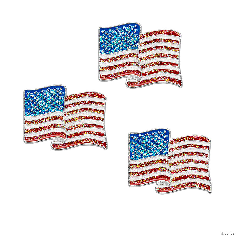 Patriotic Glitter Flag Pins - 12 Pc. Image