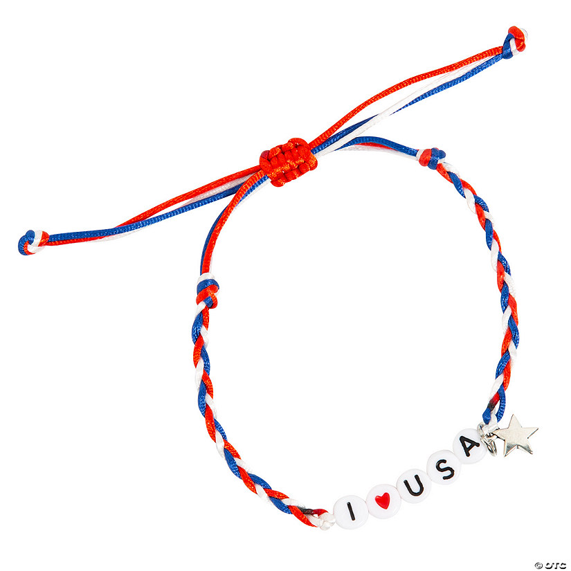 Patriotic I Love USA Adjustable Friendship Bracelets - 12 Pc. Image