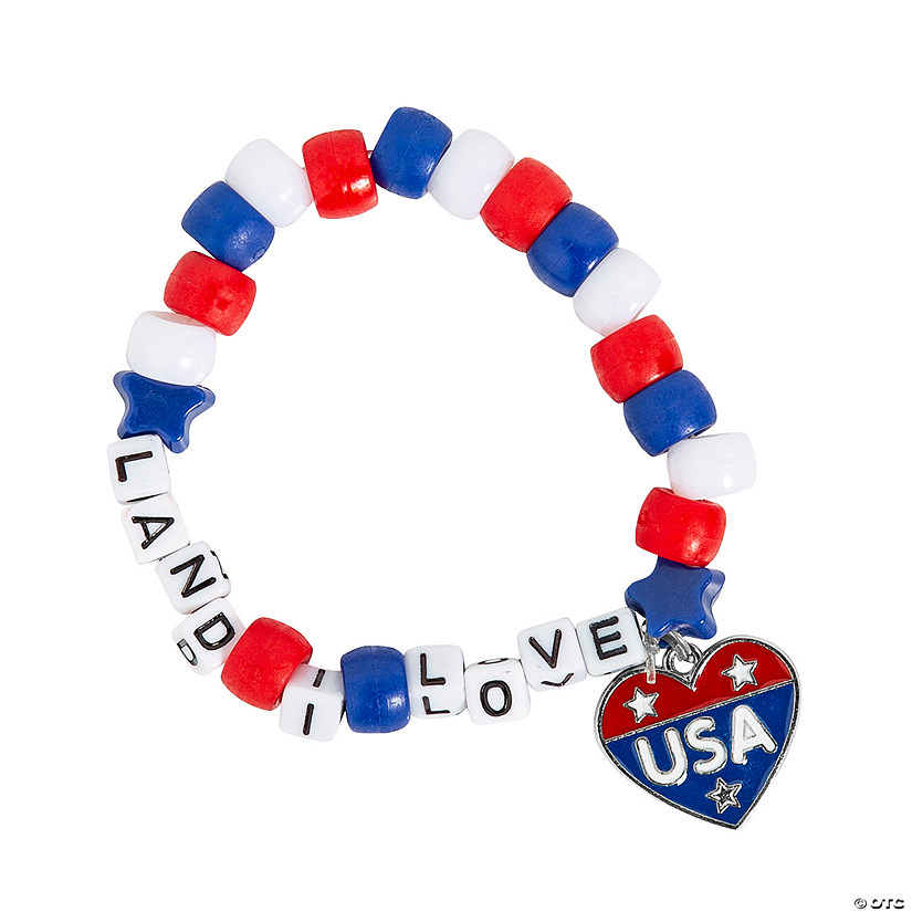Patriotic Land I Love Pony Bead Bracelet Craft Kit - Makes 12 Image