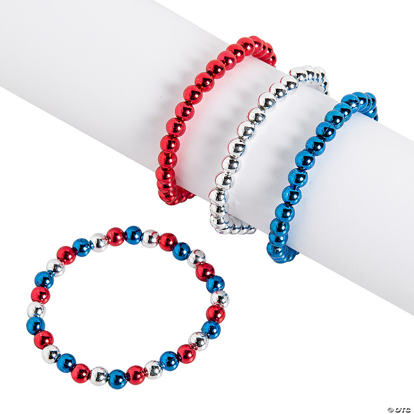 Patriotic Mardi Gras Beaded Bracelets - 24 Pc. Image