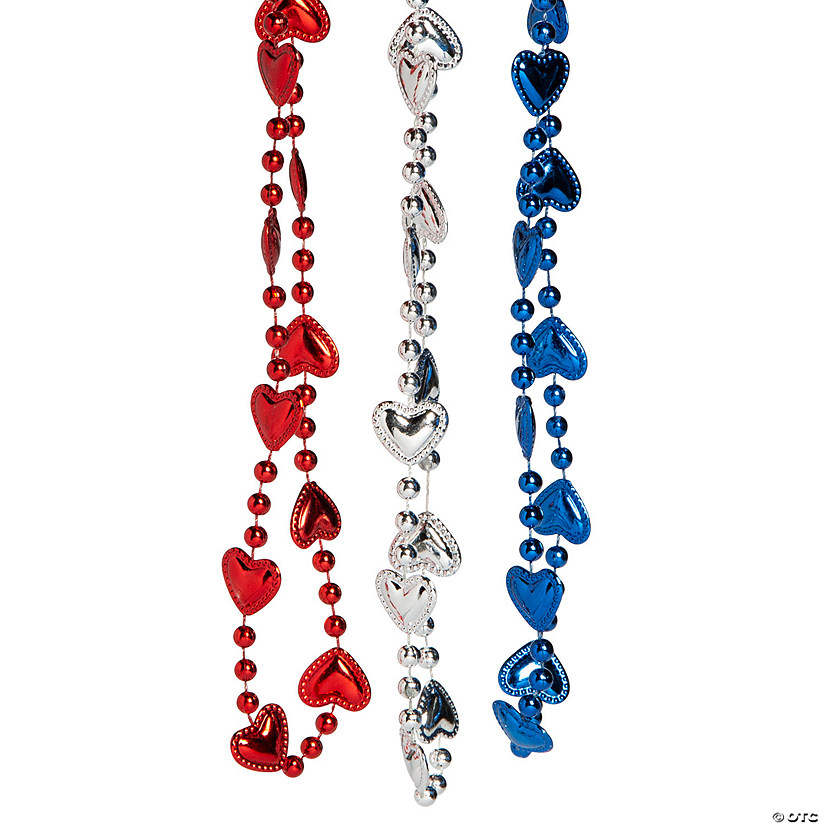 Patriotic Metallic Bead Necklaces with Hearts - 24 Pc. Image