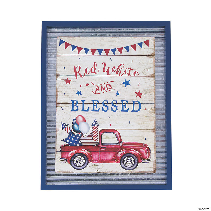 Patriotic Red White & Blessed Wall Sign Image