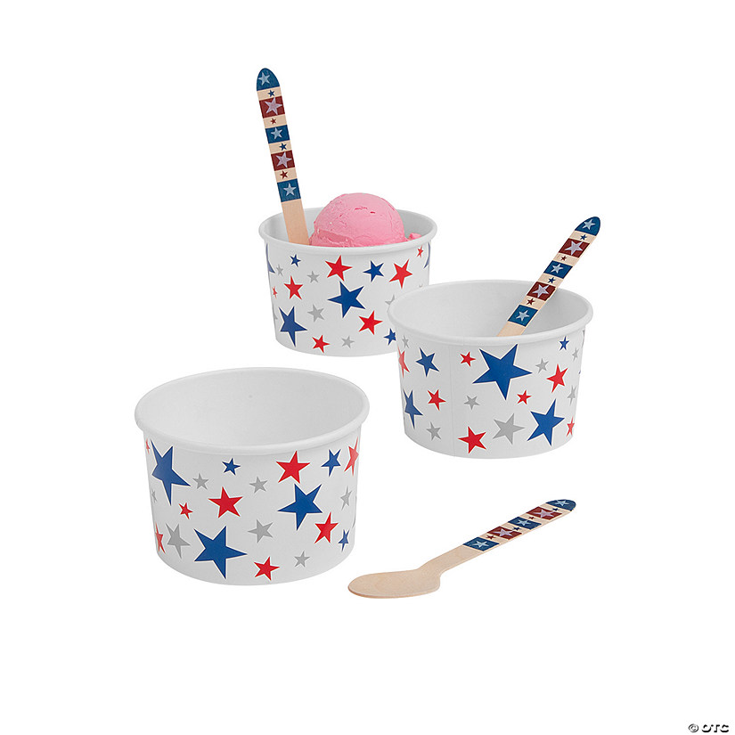 Patriotic Star Ice Cream Cups with Spoons &#8211; 12 Ct.  Image
