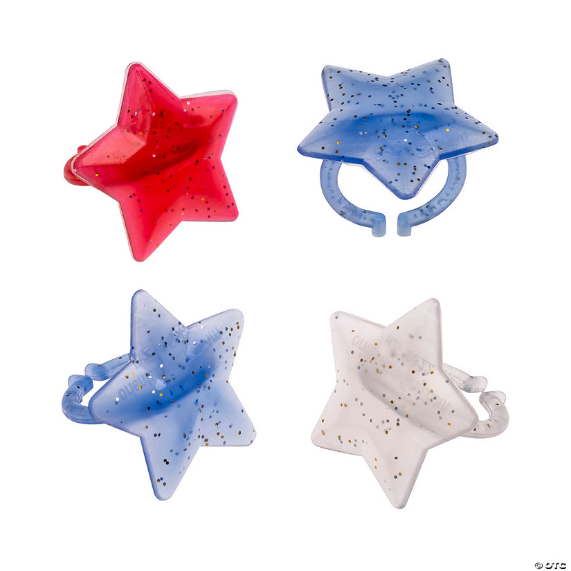 Patriotic Star-Shaped Glitter Rings - 24 Pc. Image