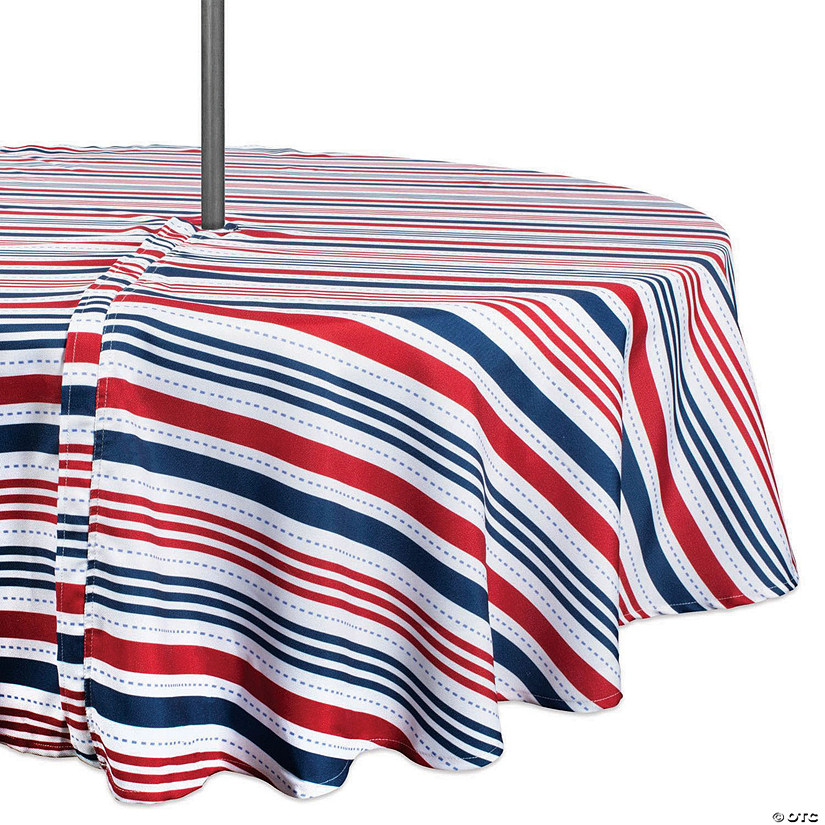 Patriotic Stripe Outdoor Tablecloth With Zipper 52 Round Image