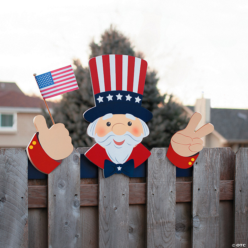 Patriotic Uncle Sam Fence Peeker Decoration Image