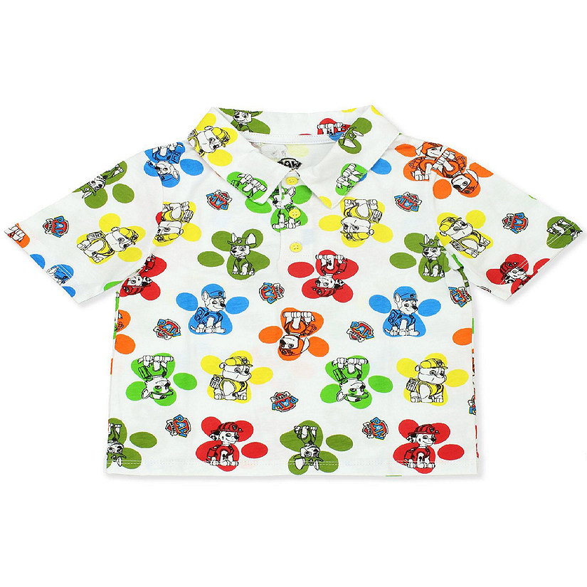 Paw Patrol Paw Print Toddler Boys Collared Short Sleeve Polo Tee Shirt (2T, White) Image