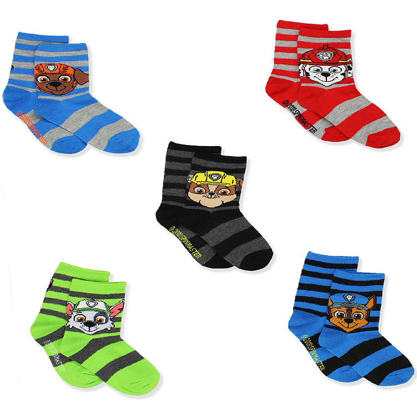 Paw Patrol Toddler Boys 5 Pack Crew Style Socks Set (X-Small (2T-4T), 5 Pack Crew) Image