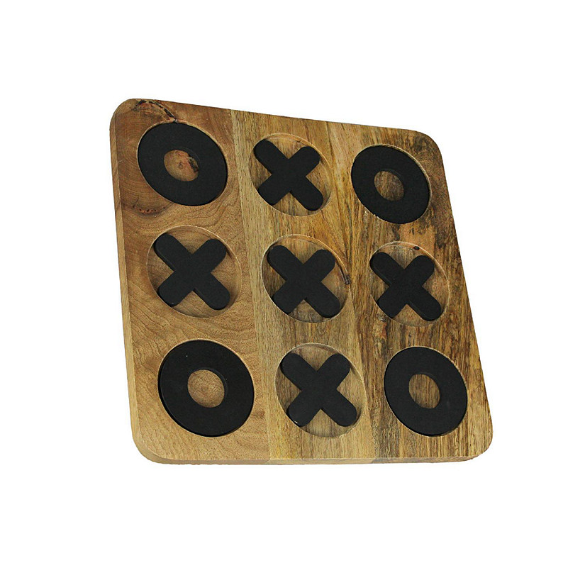 PD Home & Garden Carved Wooden Tabletop Tic Tac Toe Game Hand Painted X and O 11.75 Inch Image
