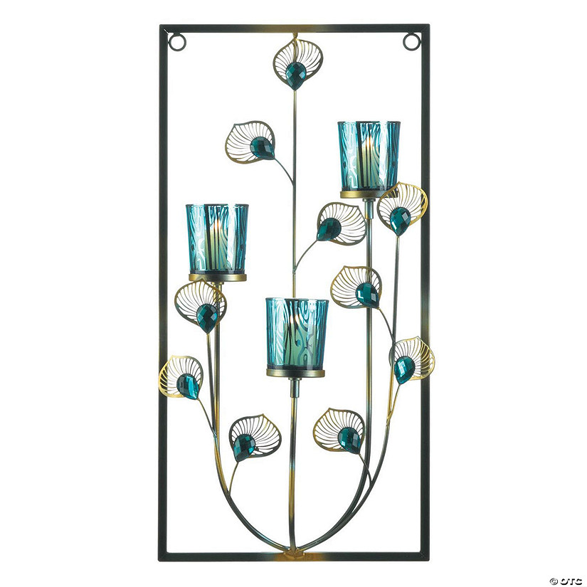 Peacock Three Candle Wall Sconce 18.75" Tall Image