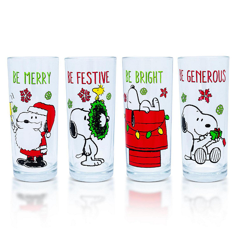 Peanuts Snoopy Holiday Fun 10-Ounce Pint Glasses  Set of 4 Image