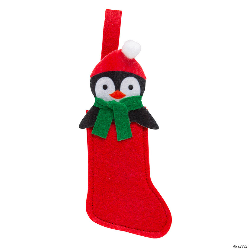 Peeking Penguin in a Red Stocking Christmas Ornaments - 12 Pc. Image