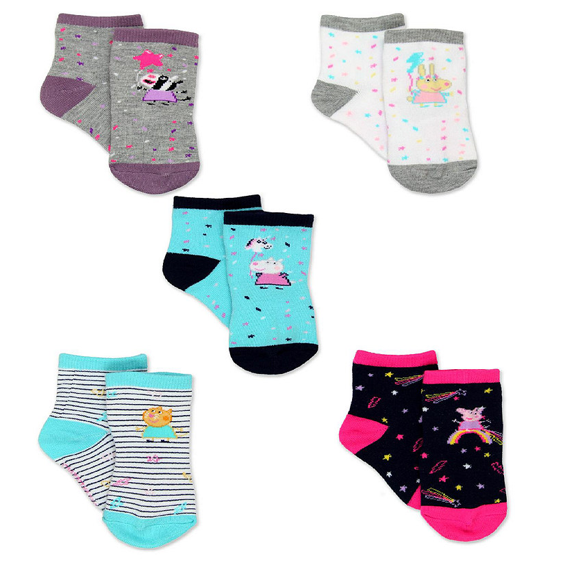 Peppa Pig Girls Toddler 5 Pack Crew Sock Set (Shoe: 7-10 (Sock: 4-6), 5 Pack Crew) Image