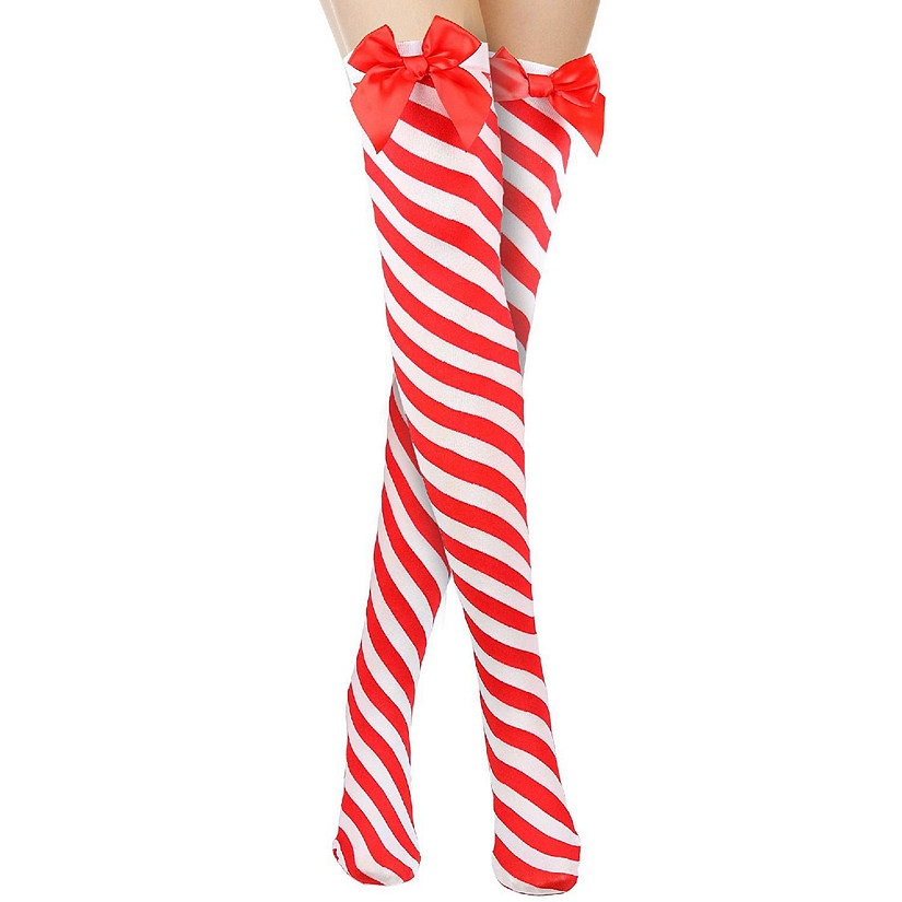 Peppermint Candy Cane Socks - Red and White Striped Christmas Holiday Candy Canes Stockings for Women and Girls Image