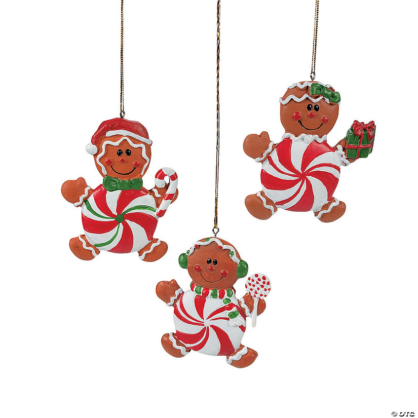 Peppermint Candy Gingerbread Man Resin Christmas Ornaments - 12 Pc. Image