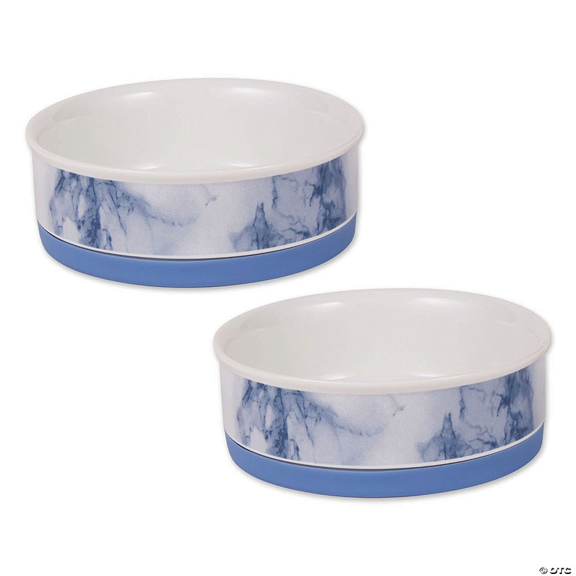 Pet Bowl Blue Marble Medium 6Dx2H (Set Of 2) Image