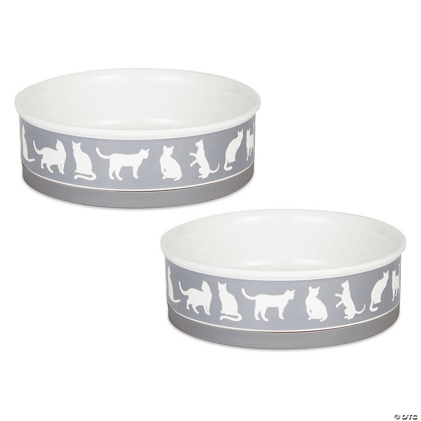 Pet Bowl Cats Meow Gray Large 7.5Dx2.4H (Set Of 2) Image