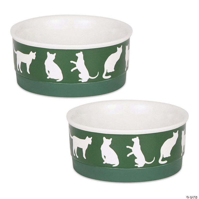 Pet Bowl Cats Meow Hunter Green Small 4.25Dx2H (Set Of 2) Image