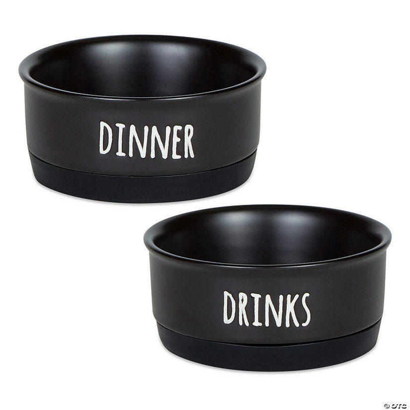 Pet Bowl Dinner And Drinks Black Small (Set Of 2) Image