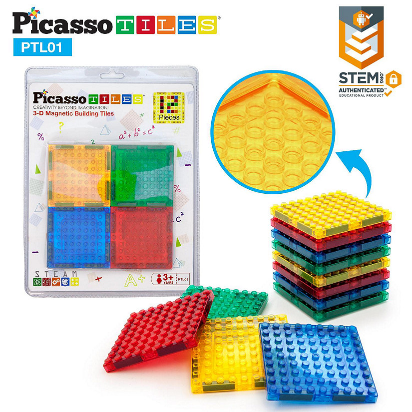 PicassoTiles 12 Pack Magnetic Building Brick Combo Tile PTL01 Image