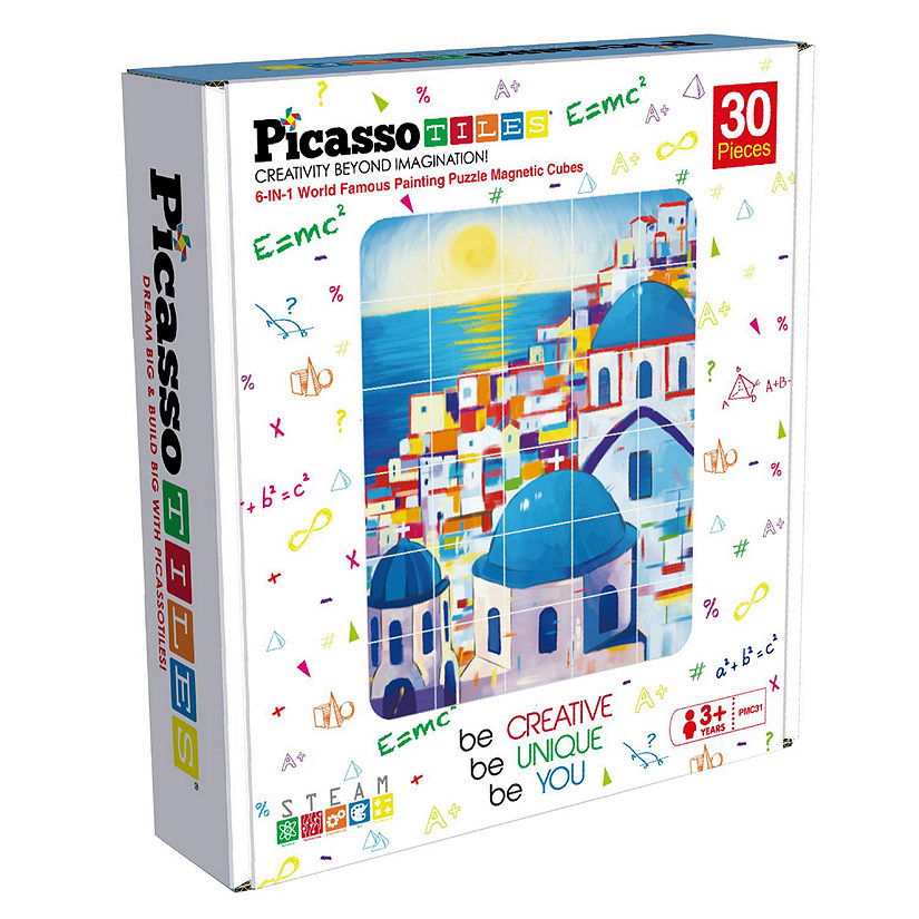 PICASSOTILES 30pc  Magnetic Puzzle Cubes World Famous Paintings w/ Free Frame Stand Image