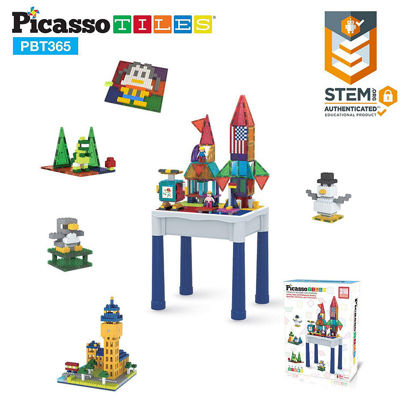 PicassoTiles - 316pcs Building Brick Activity Play Table Set Image