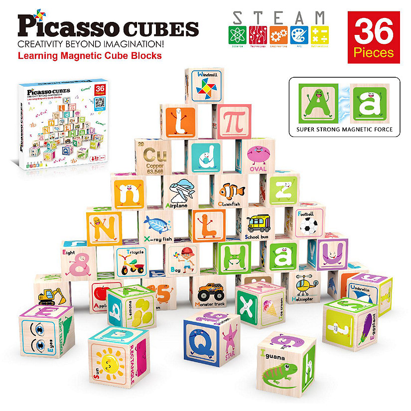 PicassoTiles 36 Piece Letter & Alphabet Magnetic Cubes Image