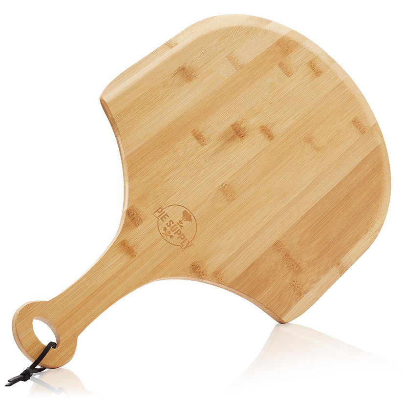 Pie Supply 12" Bamboo Pizza Peel, Baking & Serving Wooden Paddle Cutting Board with Handle Image