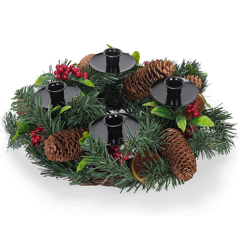 Pine and Fruit Advent Wreath Candle Holder 14 in Diameter (candles not included) Image