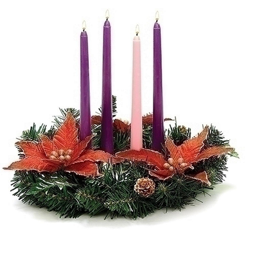Pine and Poinsettia Advent Wreath Candle Holder 14 Inch Diameter Image