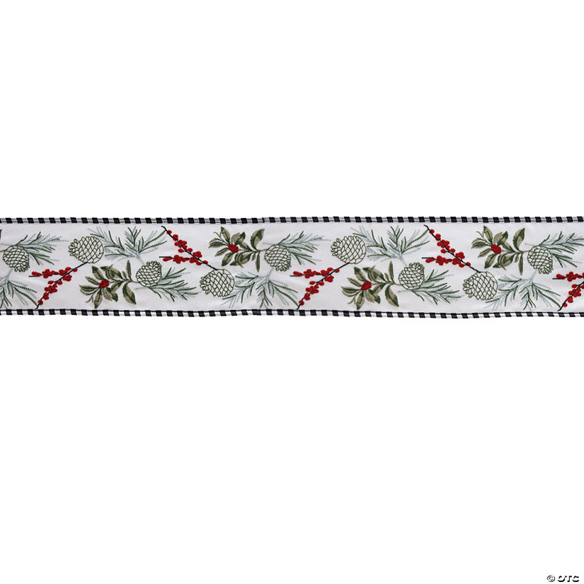 Pine Berry Print 4" X 5 Yds. Ribbon Wired Polyester Image