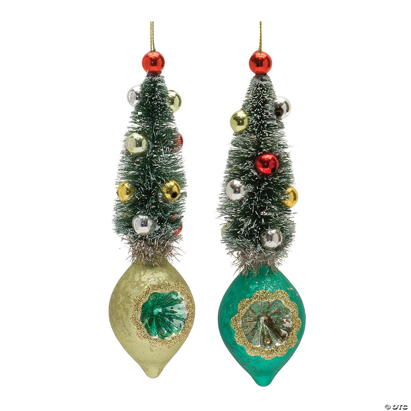 Pine Tree Reflector Drop Ornament (Set Of 12) 6.5"H Glass Image