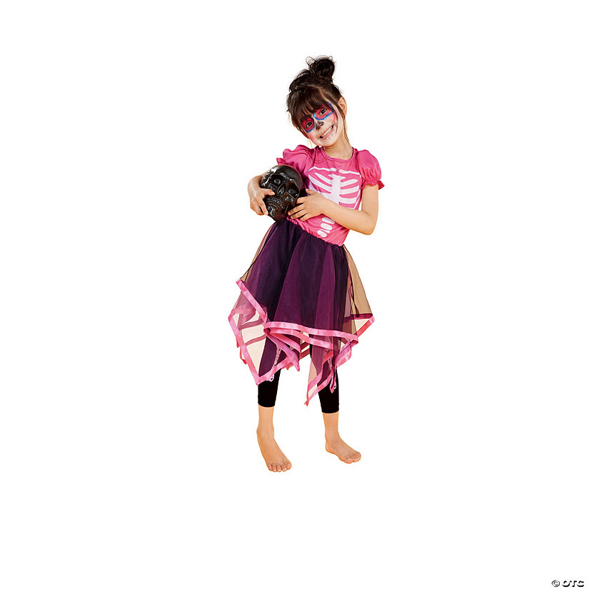 Pink and Black Skeleton Girl Child Halloween Costume - Large Image