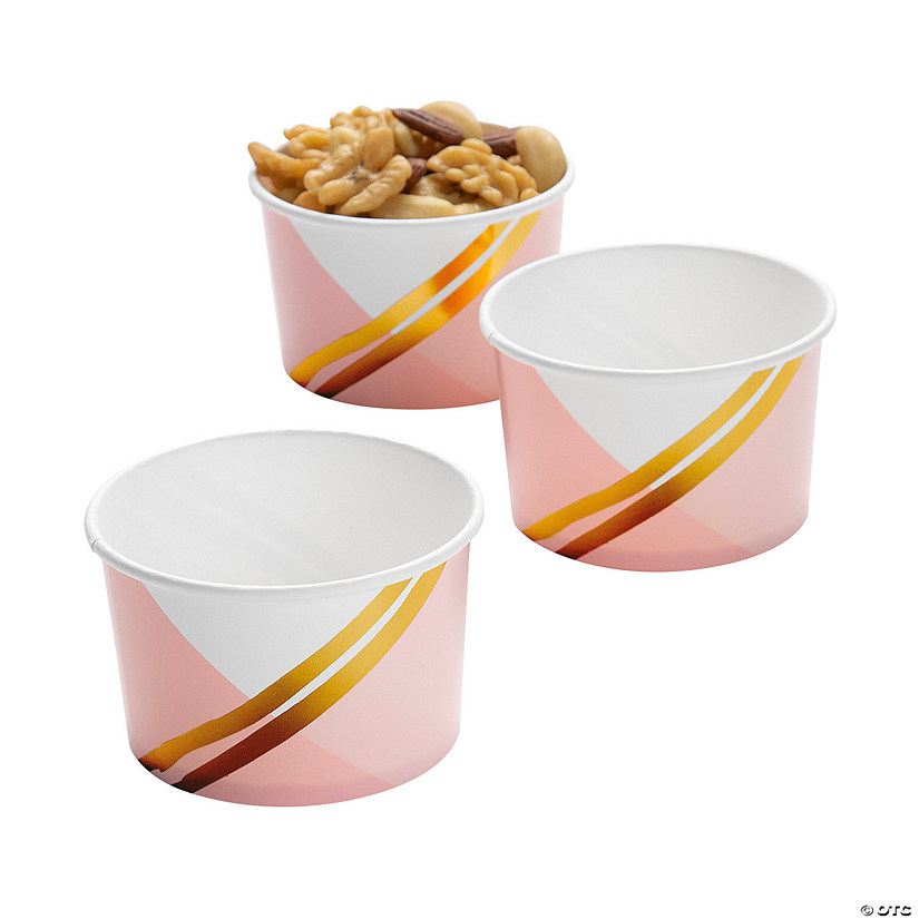 Pink & Gold Foil Stripe Snack Disposable Paper Bowls - 12 Pc. Image