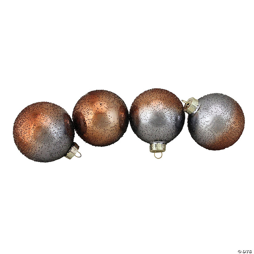 Pink and Gray Hand Blown Textured Glass Ball Christmas Ornaments 3.25", Set of 4 Image
