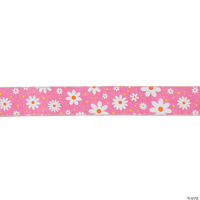 Pink and White Floral Spring Easter Wired Craft Ribbon 2.5" x 10 Yards Image