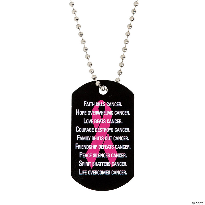 Pink Awareness Ribbon Dog Tag Necklaces - 12 Pc. Image