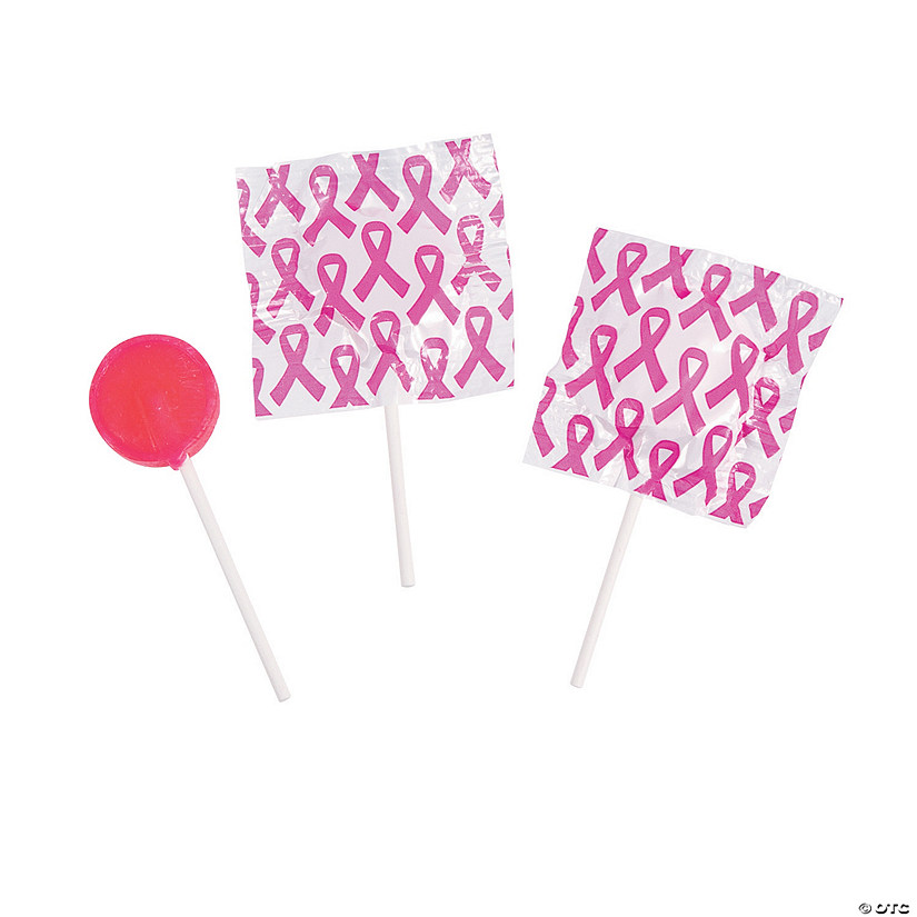 Pink Awareness Ribbon Printed Lollipops - 55 Pc. Image