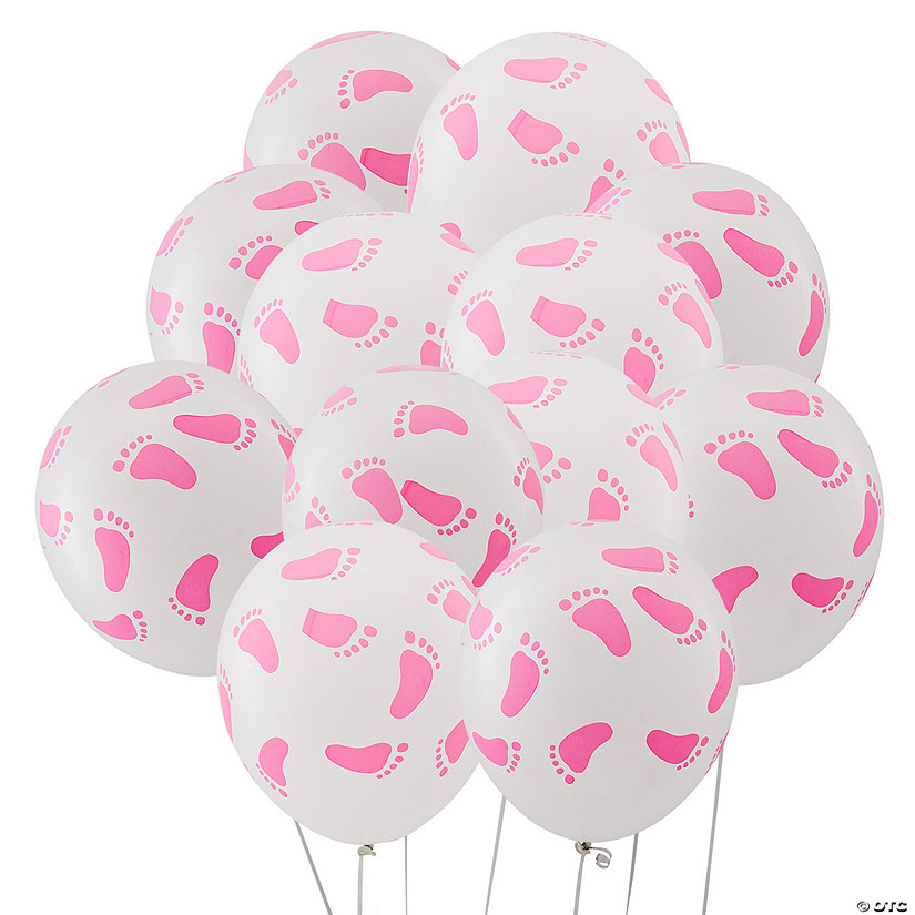Pink Baby Footprints 11" Latex Balloons - 24 Pc. Image