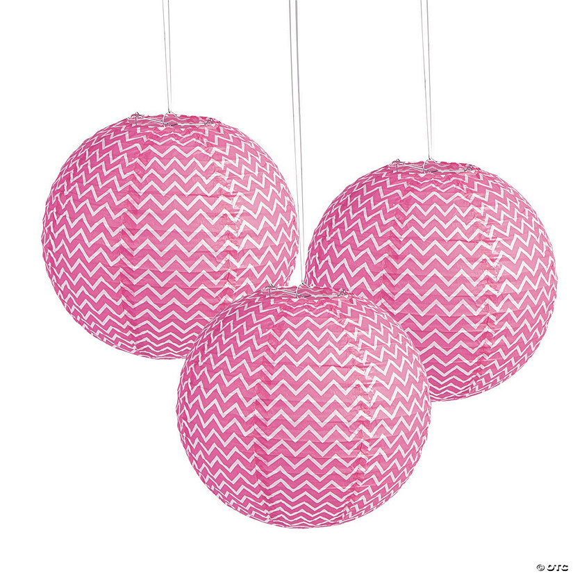 Pink Chevron Hanging Paper Lanterns Image