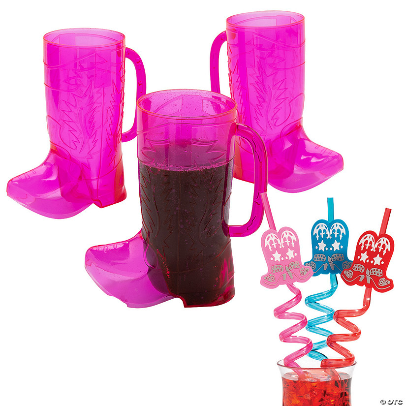 Pink Cowgirl Boot Mug & Silly Straw Kit for 12 Image