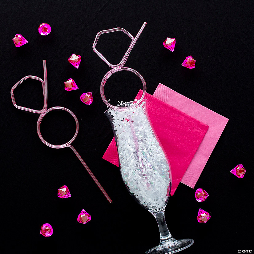 Pink Diamond Ring BPA-Free Plastic Silly Straws - 12 Pc. Image