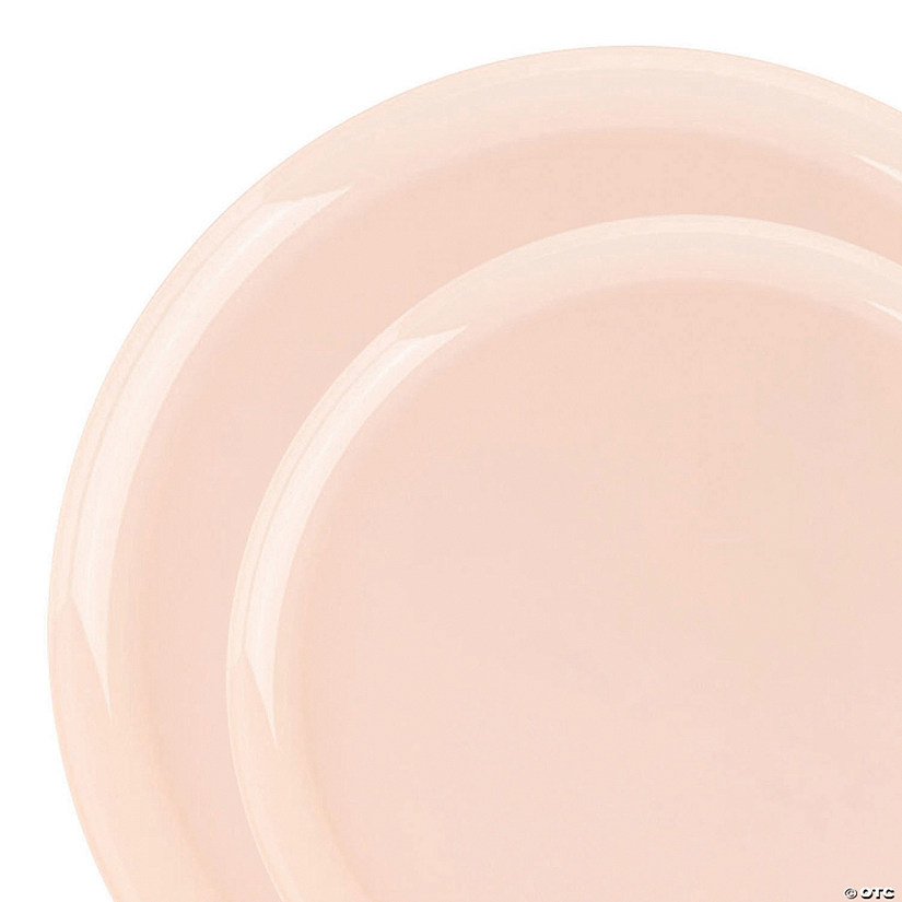 Pink Flat Round Disposable Plastic Dinnerware Value Set (120 Dinner Plates + 120 Salad Plates) Image