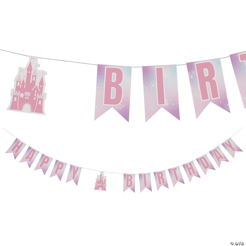 Pink Princess Castle Happy Birthday Pennant Banner Image