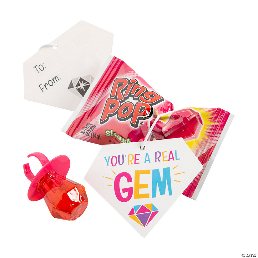 Pink Ring Pops<sup>&#174;</sup> Gem Valentine Exchanges with Card for 30 Image