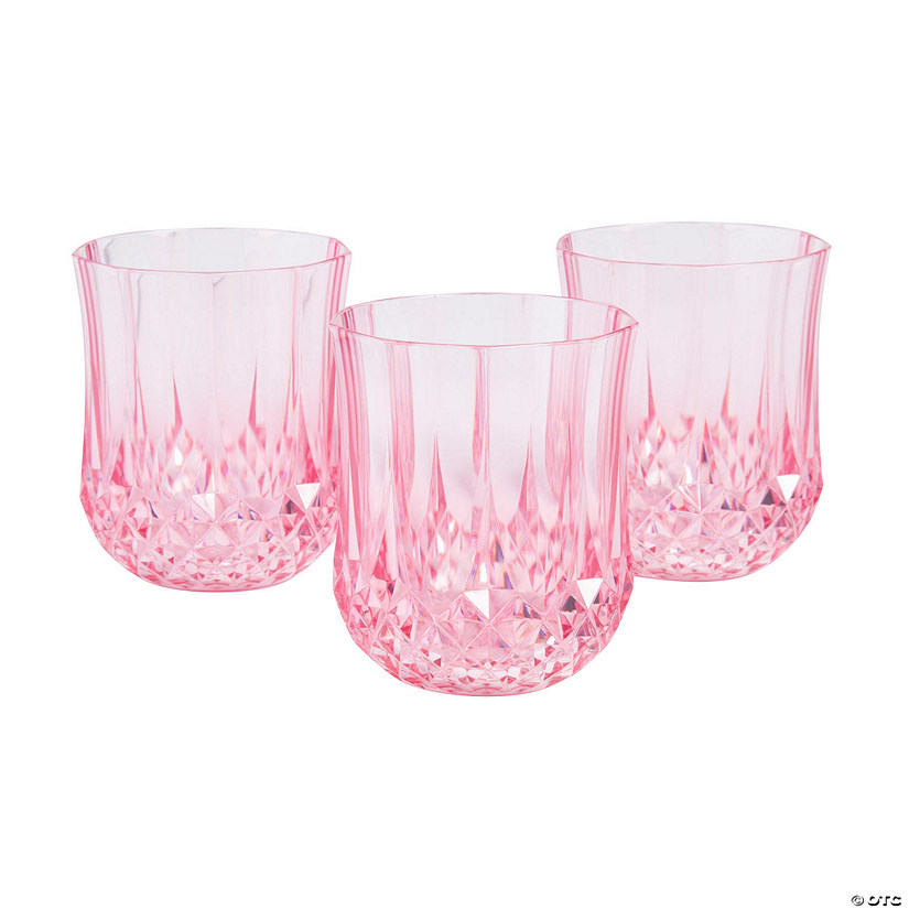 Pink Stemless Patterned Plastic Wine Glasses - 12 Pc. Image