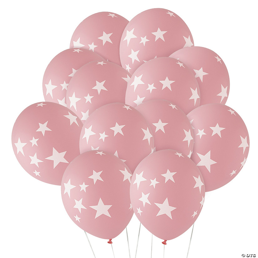 Pink with White Stars 11" Latex Balloons &#8211; 24 Pc. Image
