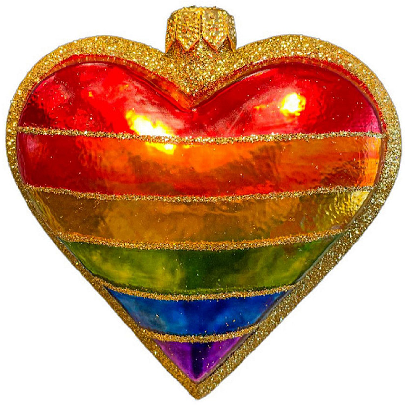 Pinnacle Peak Trading Rainbow Heart Polish Glass Christmas Tree Ornament Image