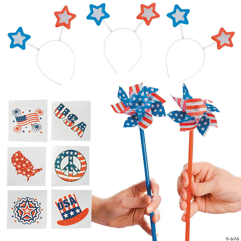 Pinwheel, Head Bopper & Tattoo Patriotic Party Favor Kit Image